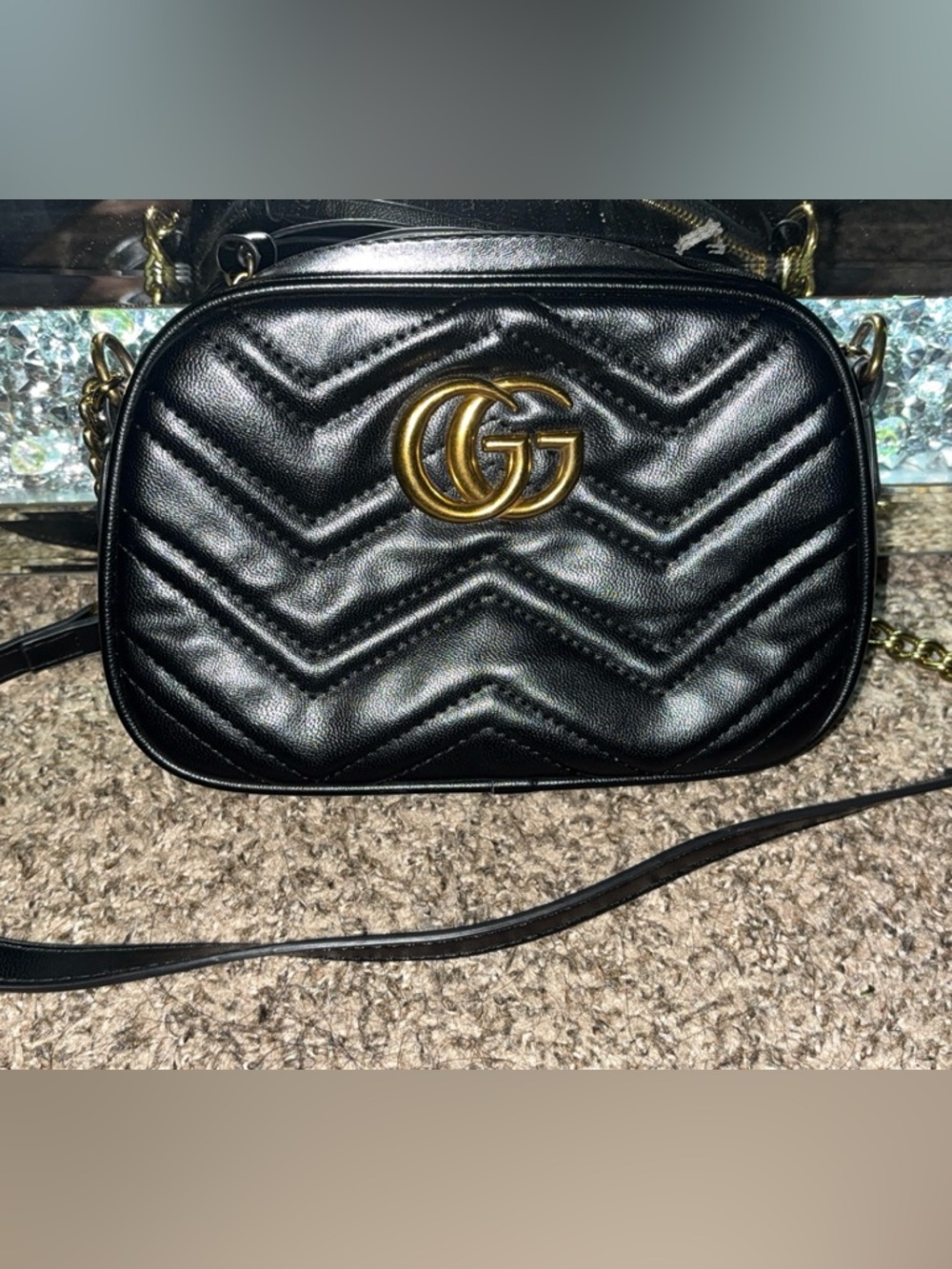 Gucci Black Quilted Leather GG Marmont Crossbody Bag with Gold Hardware